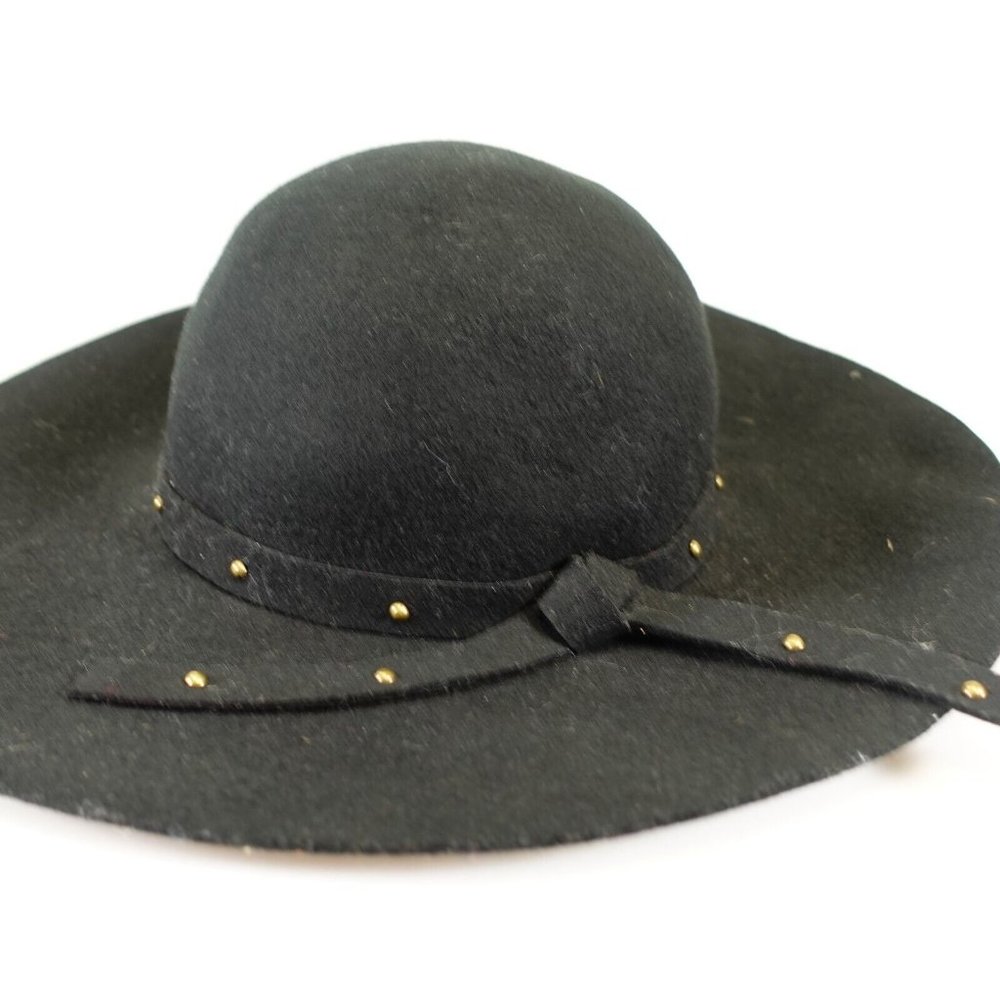 ACOTE Women's 100% Wool Black Fedora Hat OS Classic Ribbon Band Wide Brim Boho - Picture 4 of 10